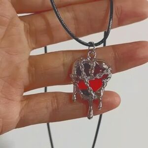 Gothic Necklace Set Red Lava Heart